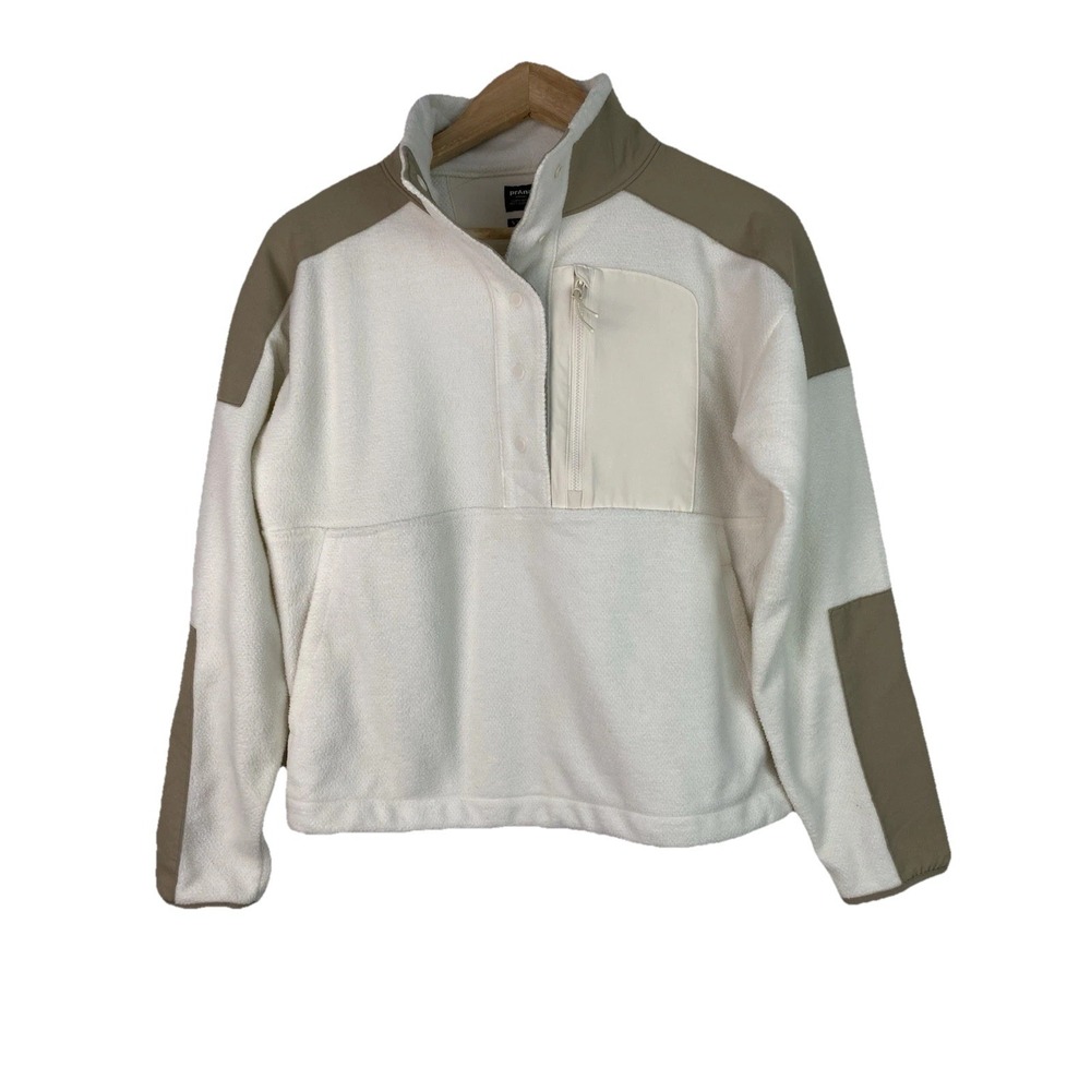 prAna Women's S Cream Fleece 1/2 Snap Outdoor Pullover Jacket